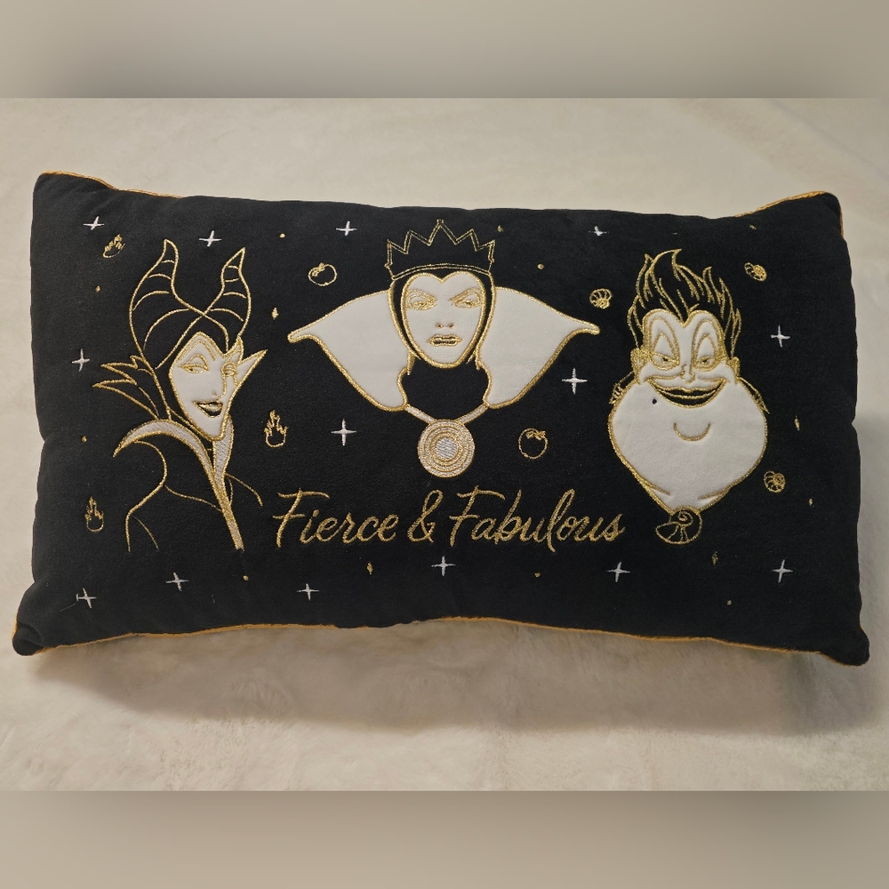Disney Black Velvet With Gold Embroidery Pillow "Fierce And Fabulous"